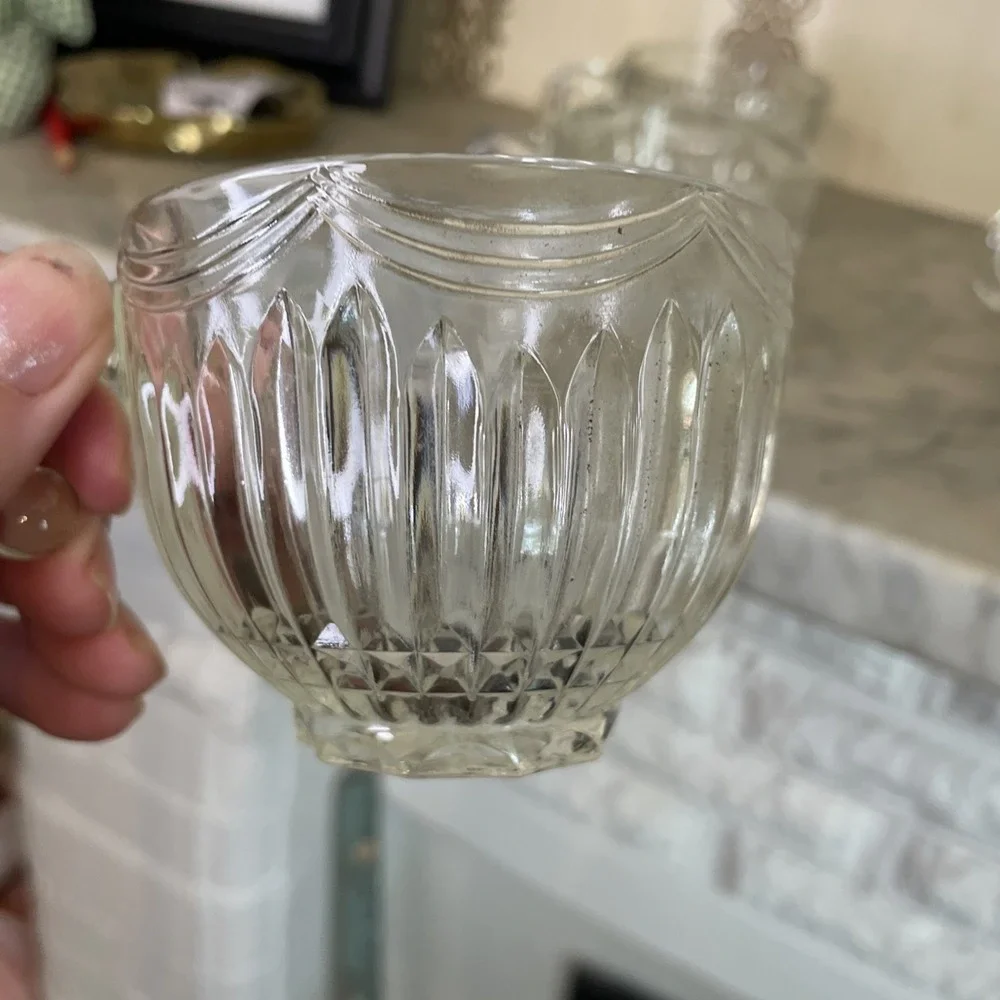 Vintage Indiana Glass Company Royal Drape Punch Bowl Set 10‎ Ribbed Hooked Cups